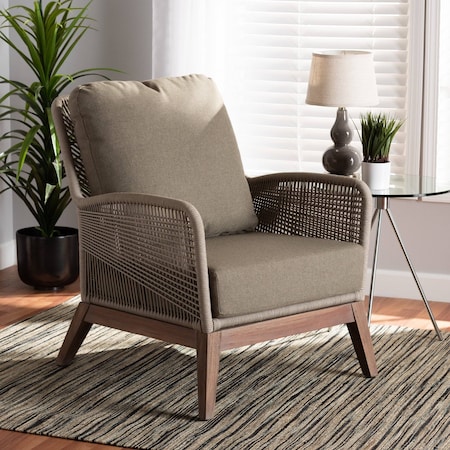Baxton Studio Jennifer MidCentury Transitional Grey Woven Rope Mahogany Accent Chair 212-12808-ZORO